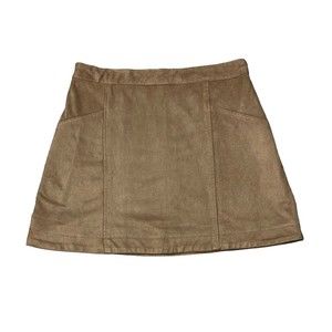 Abercrombie & Fitch Suede Lined Camel Brown Mini A-Line Skirt Pockets Size 2